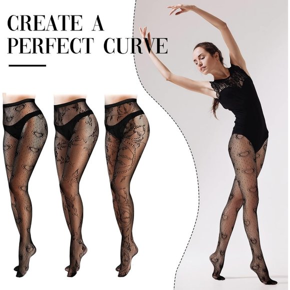 3 Pairs High Waist Fishnet Patterned Tights Fishnet Opaque Pantyhose for Women - Picture 4 of 7